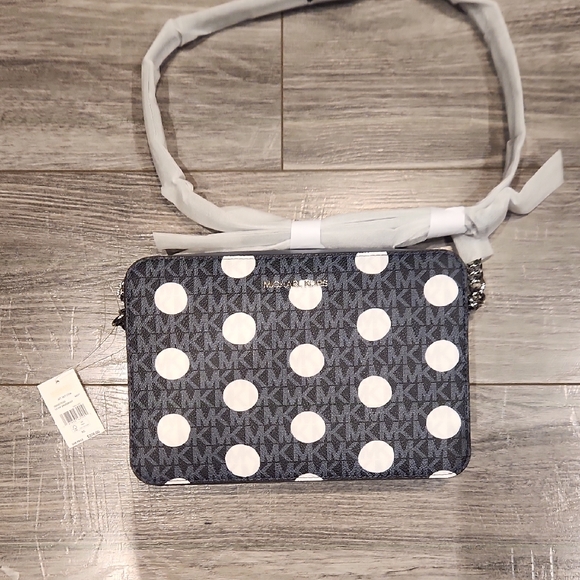 NWT Michael Kors Jet Set Navy & White Crossbody Bag with Polka Dots